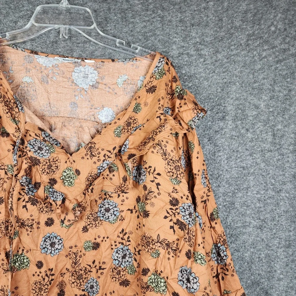Sonoma Floral Blouse Women 4X Rust Orange Boho Ruffle V-Neck Long Sleeve NWT